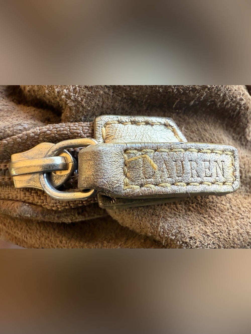 Ralph Lauren Brown Suede Shoulder Bag with Gold Handles - Picture 10 of 15